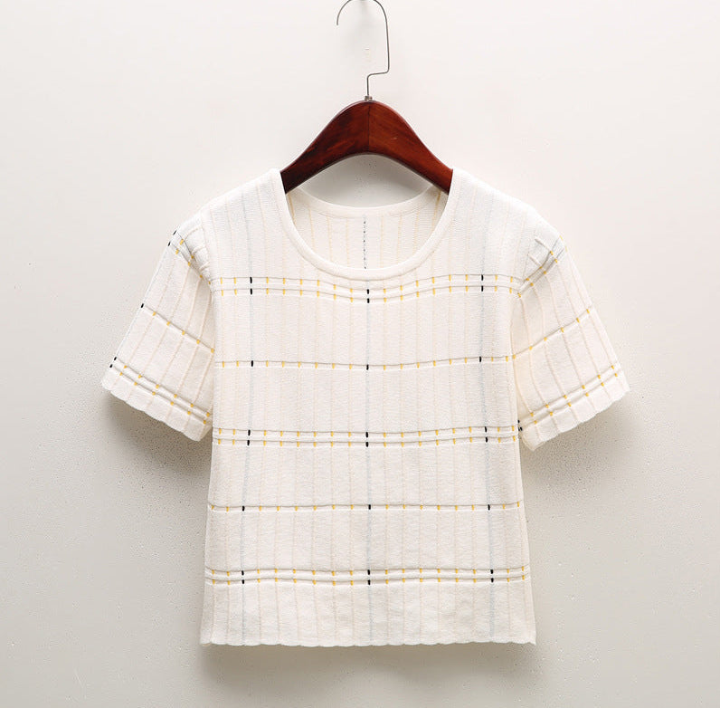 Ice Silk Summer Co-ord -Preppy Plaid Knit Short Sleeve Suit Set
