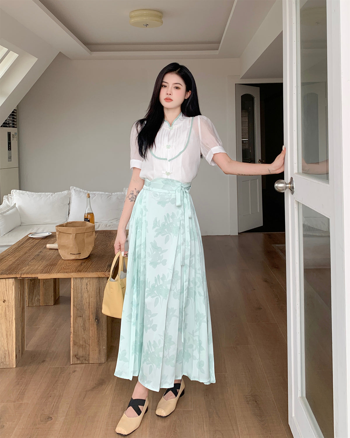 Jade Blossom Hanfu-Inspired Two-Piece Set