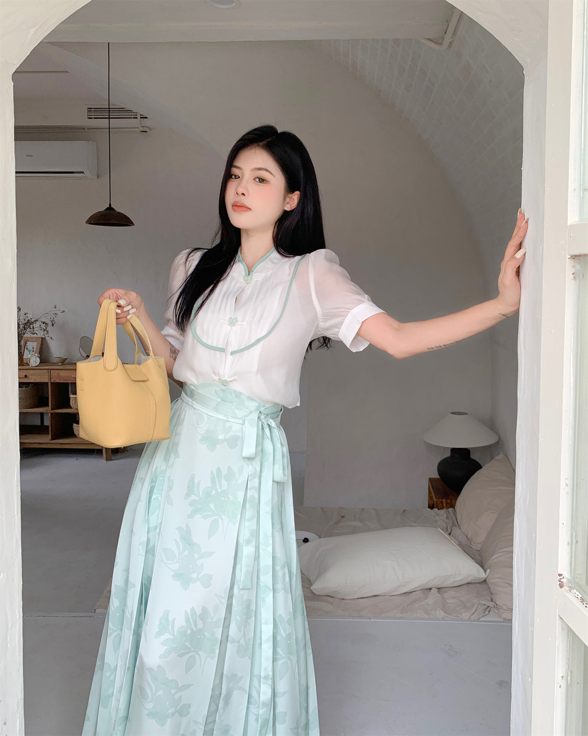 Jade Blossom Hanfu-Inspired Two-Piece Set
