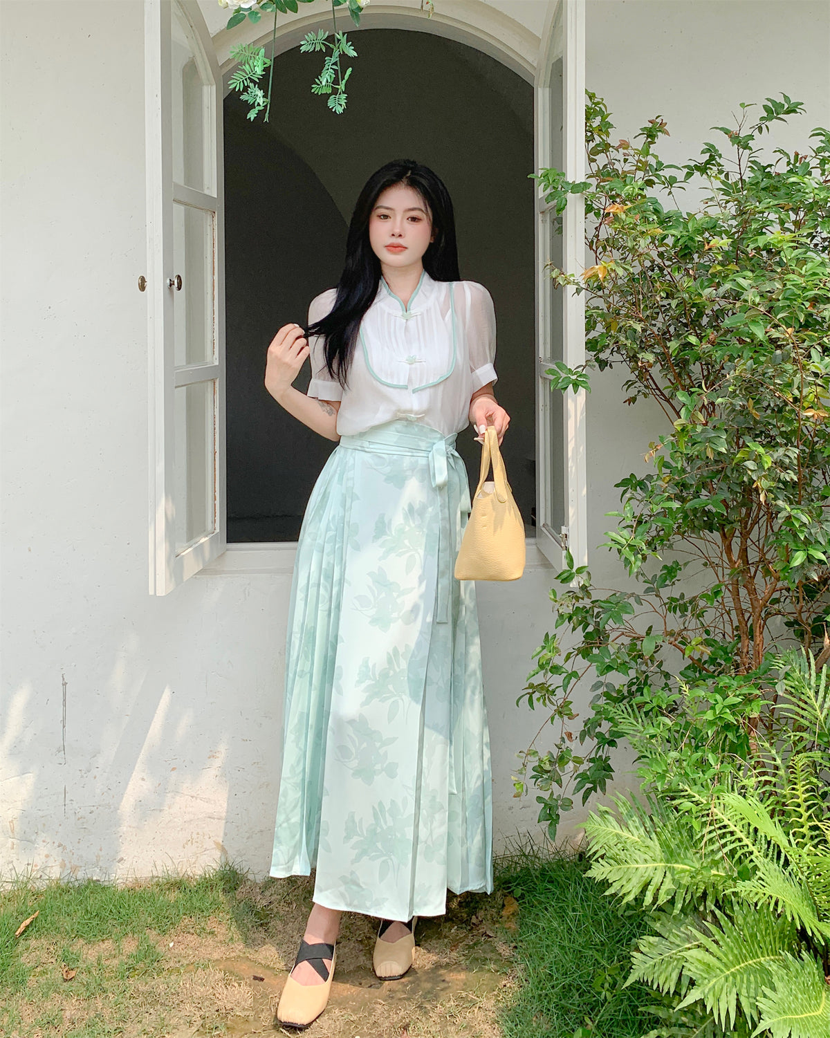 Jade Blossom Hanfu-Inspired Two-Piece Set