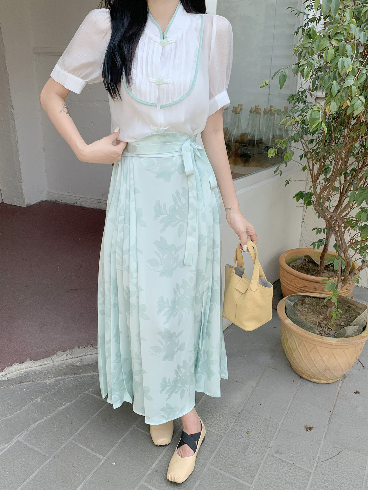 Jade Blossom Hanfu-Inspired Two-Piece Set
