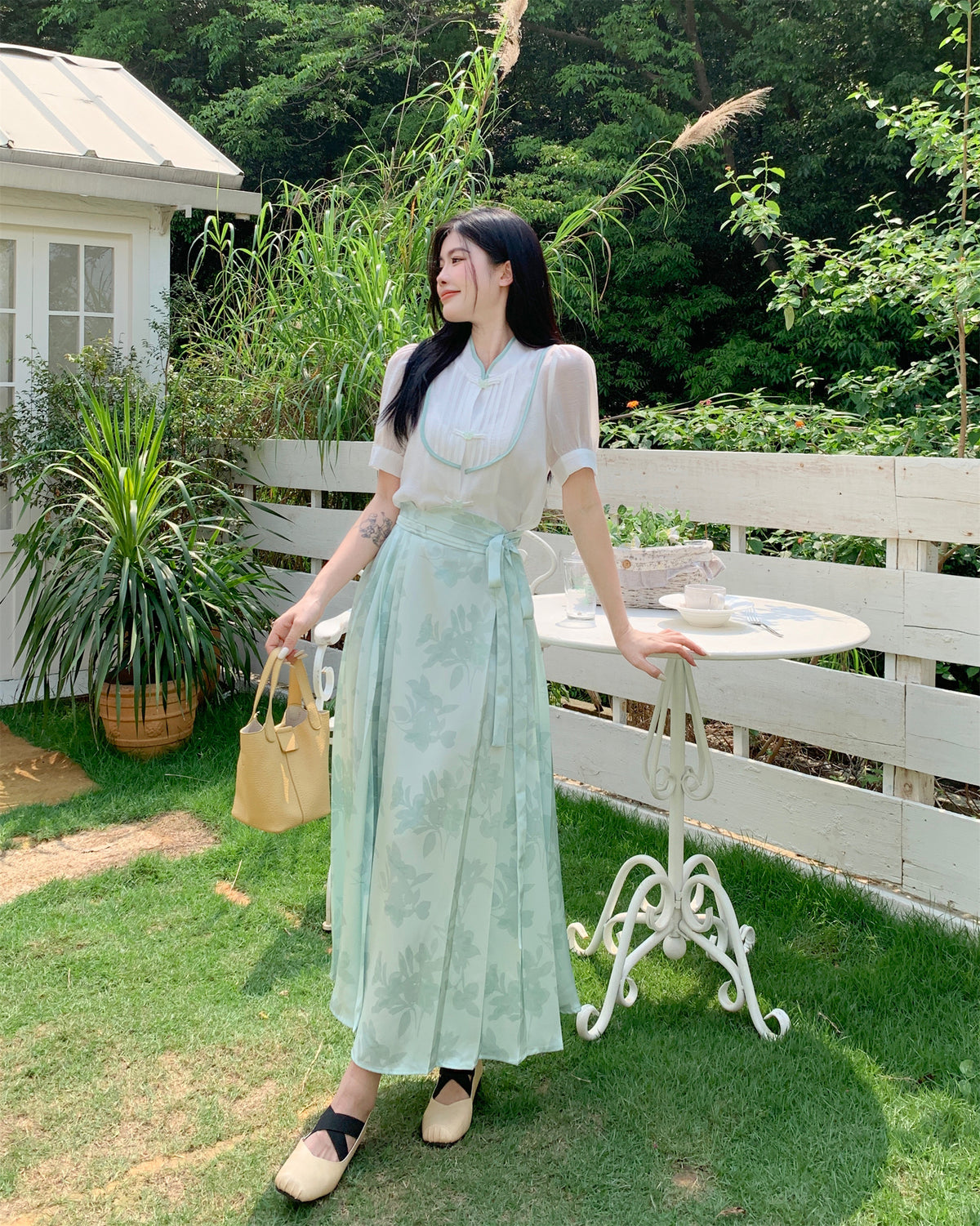 Jade Blossom Hanfu-Inspired Two-Piece Set