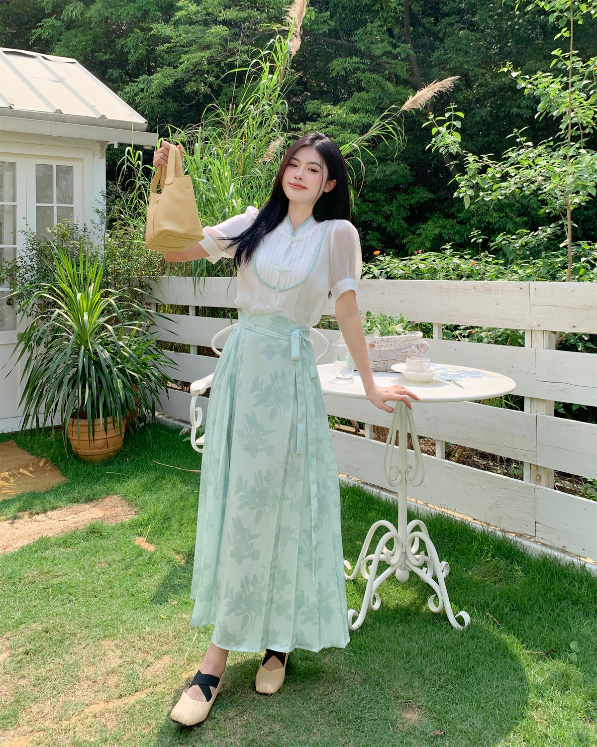 Jade Blossom Hanfu-Inspired Two-Piece Set