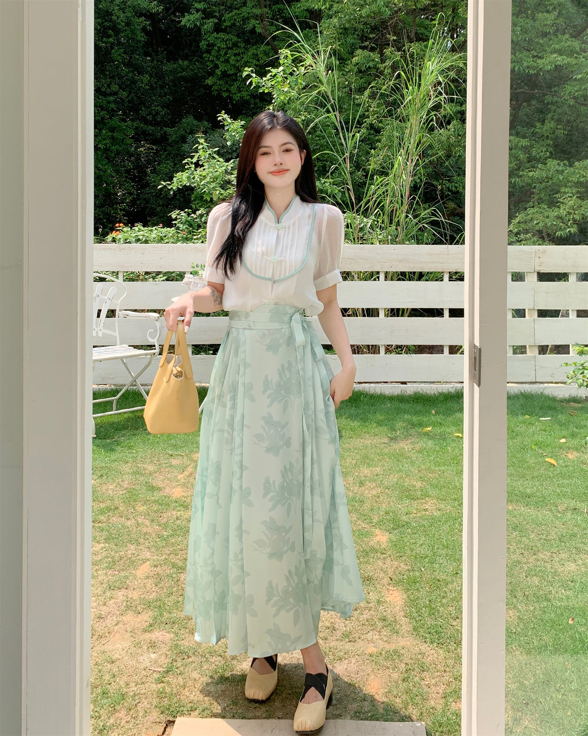 Jade Blossom Hanfu-Inspired Two-Piece Set
