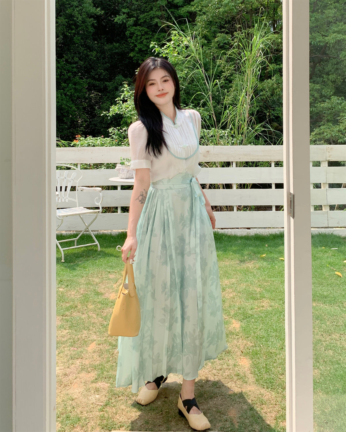Jade Blossom Hanfu-Inspired Two-Piece Set