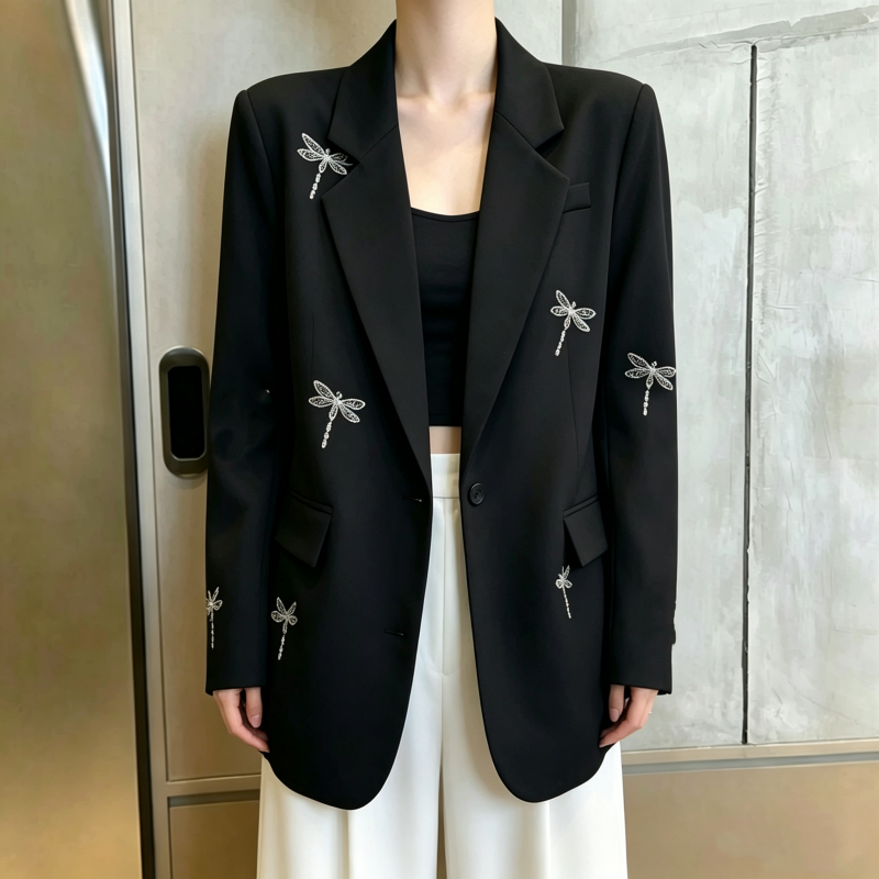 Korean Oversized Dragonfly Rhinestone Suit Jacket