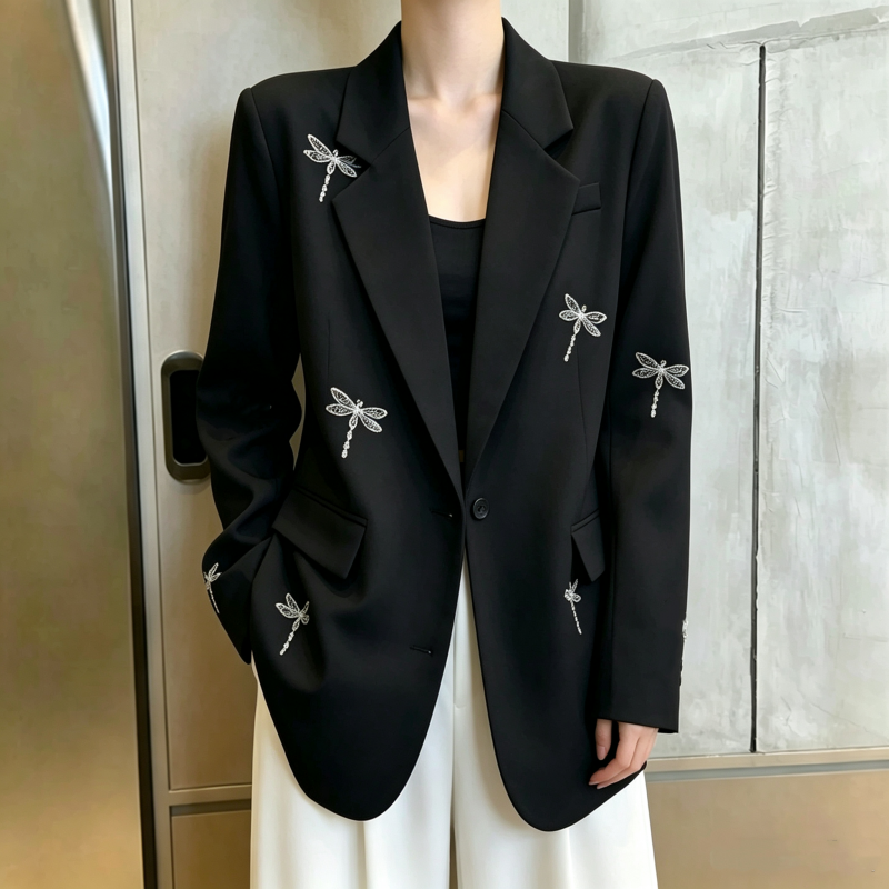 Korean Oversized Dragonfly Rhinestone Suit Jacket