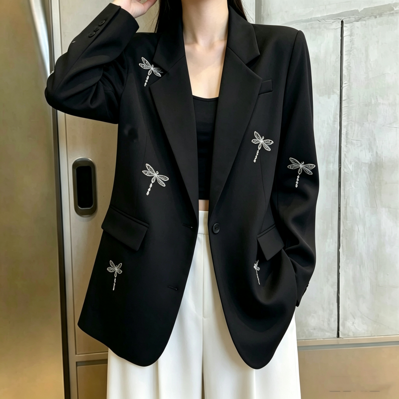 Korean Oversized Dragonfly Rhinestone Suit Jacket