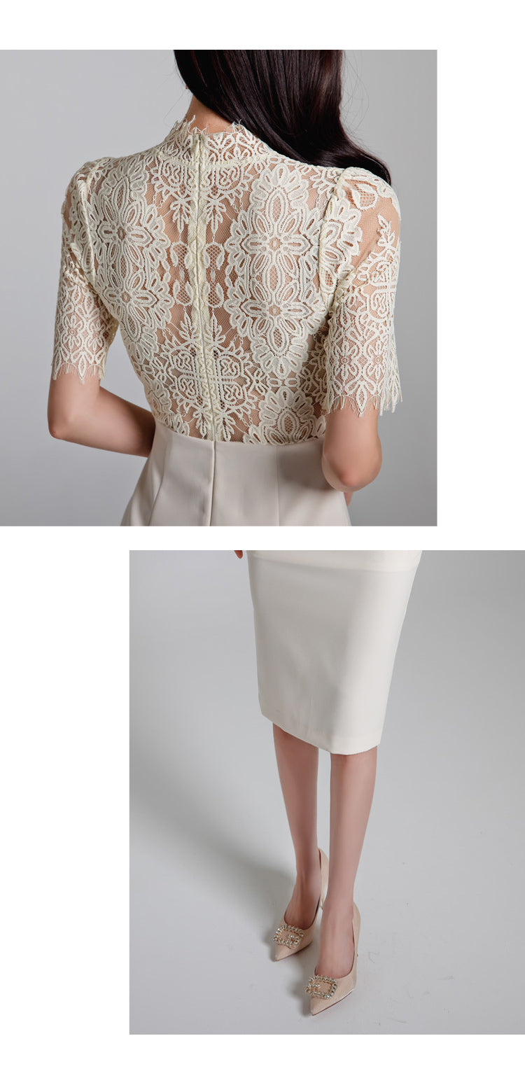 White Lace-Bodice Midi Dress