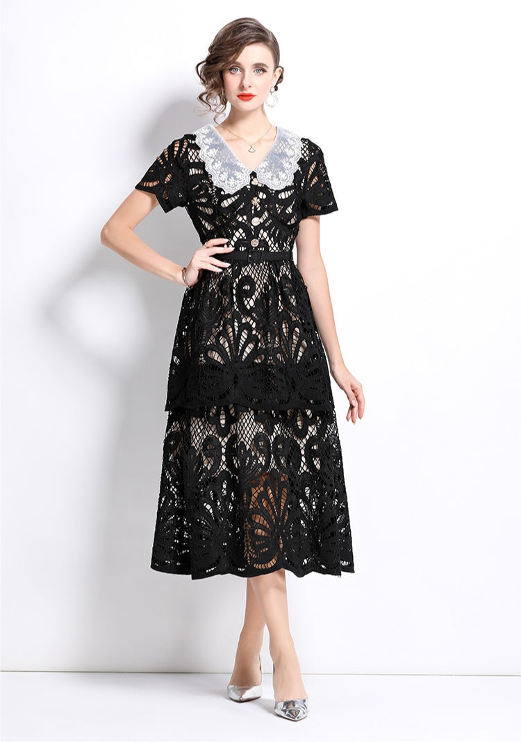 Lace Embroidered Mid-length Dress