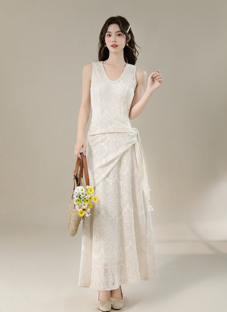 Meadow Breeze Crochet-Style Lace Two-Piece Gown