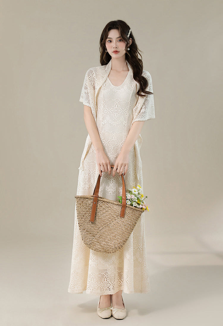 Meadow Breeze Crochet-Style Lace Two-Piece Gown