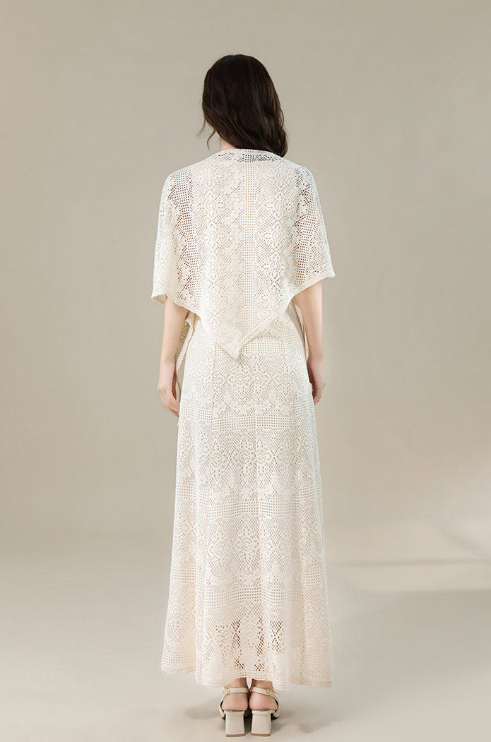 Meadow Breeze Crochet-Style Lace Two-Piece Gown