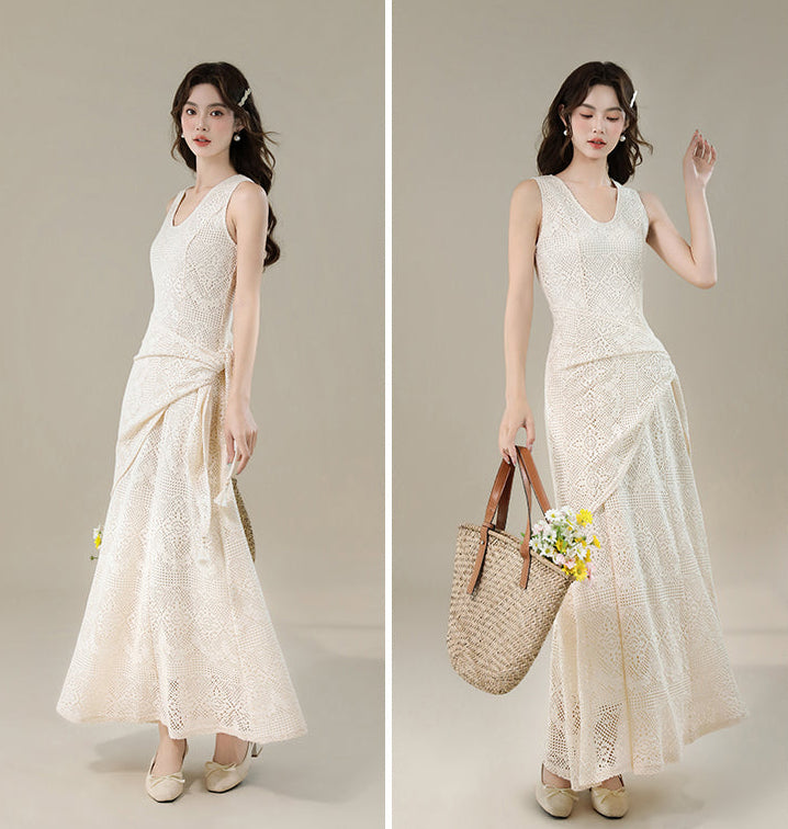 Meadow Breeze Crochet-Style Lace Two-Piece Gown