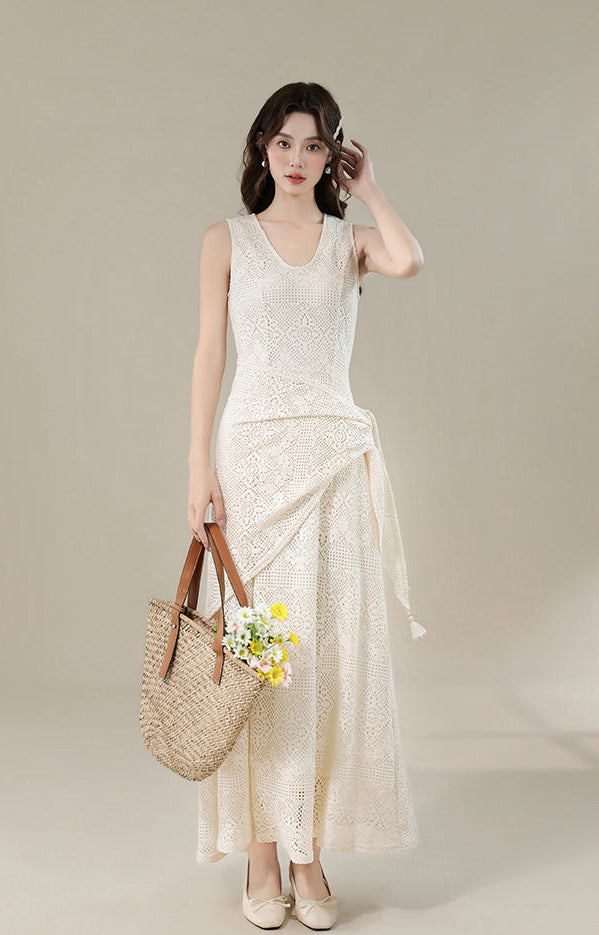 Meadow Breeze Crochet-Style Lace Two-Piece Gown