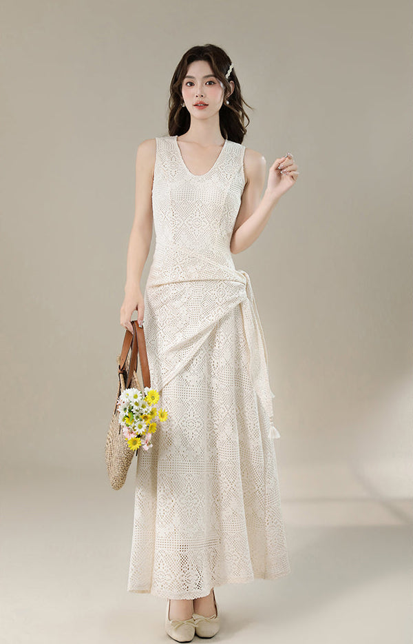 Meadow Breeze Crochet-Style Lace Two-Piece Gown