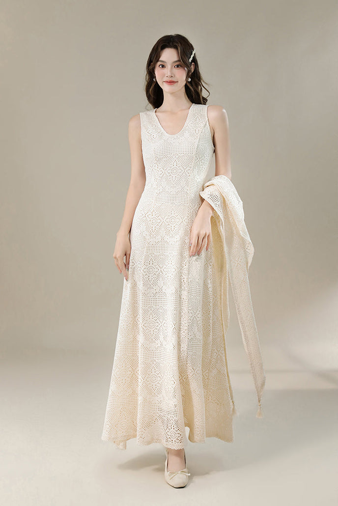 Meadow Breeze Crochet-Style Lace Two-Piece Gown