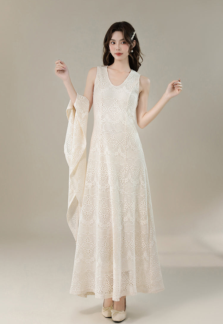 Meadow Breeze Crochet-Style Lace Two-Piece Gown