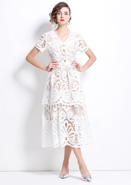 Lace Embroidered Mid-length Dress