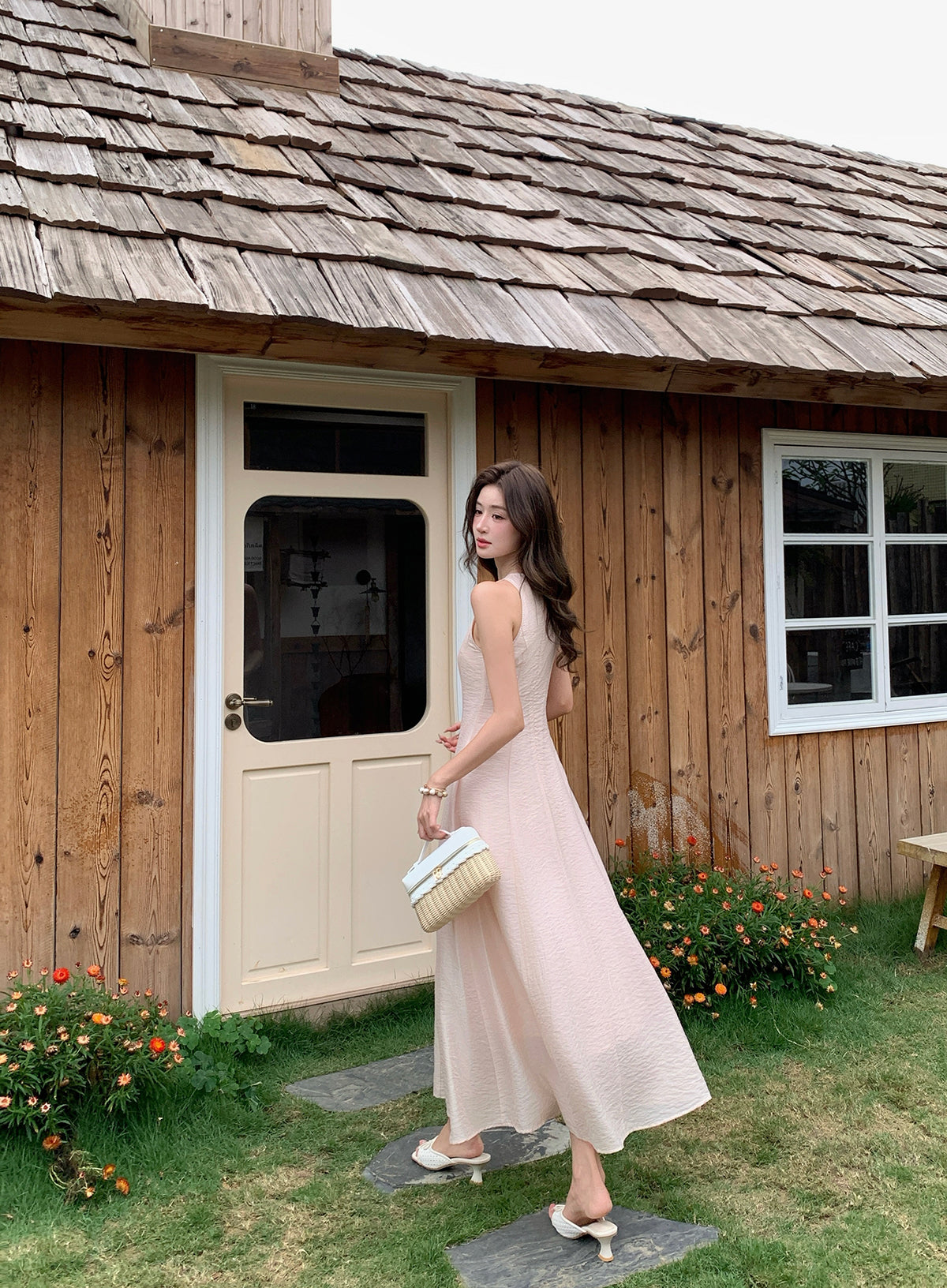 Laurel Textured Boatneck Dress in Blush