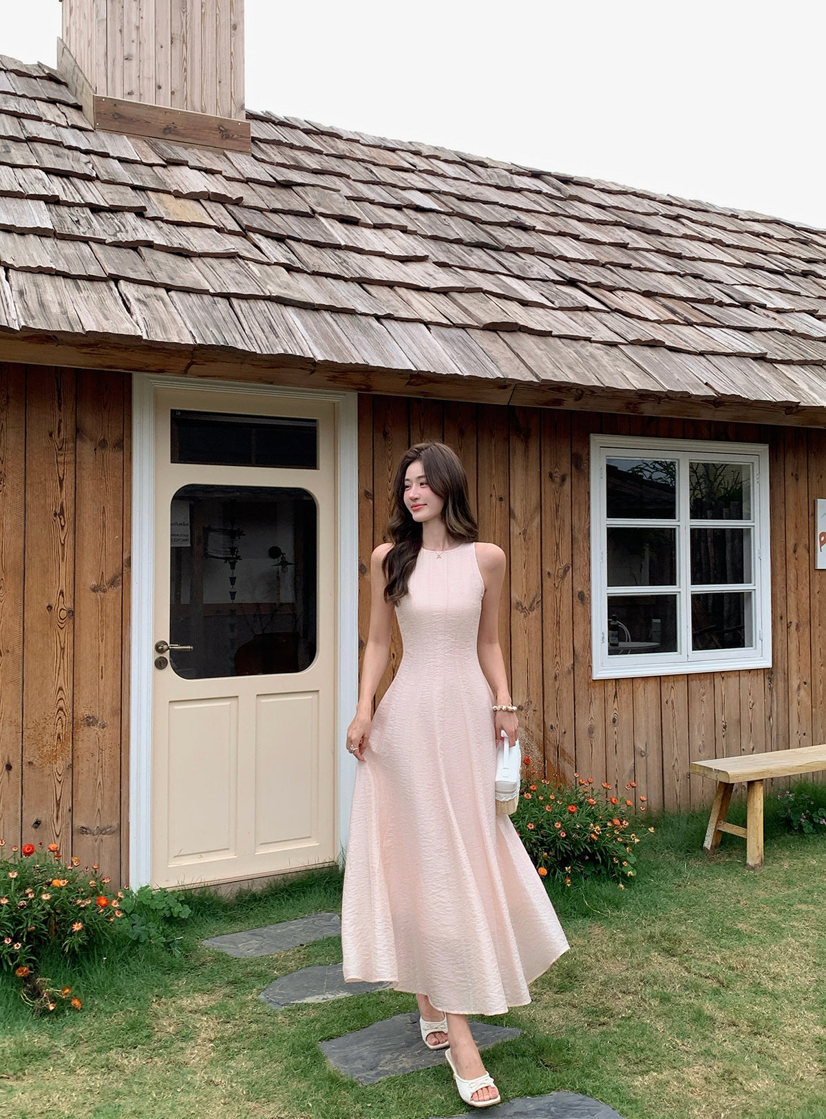 Laurel Textured Boatneck Dress in Blush