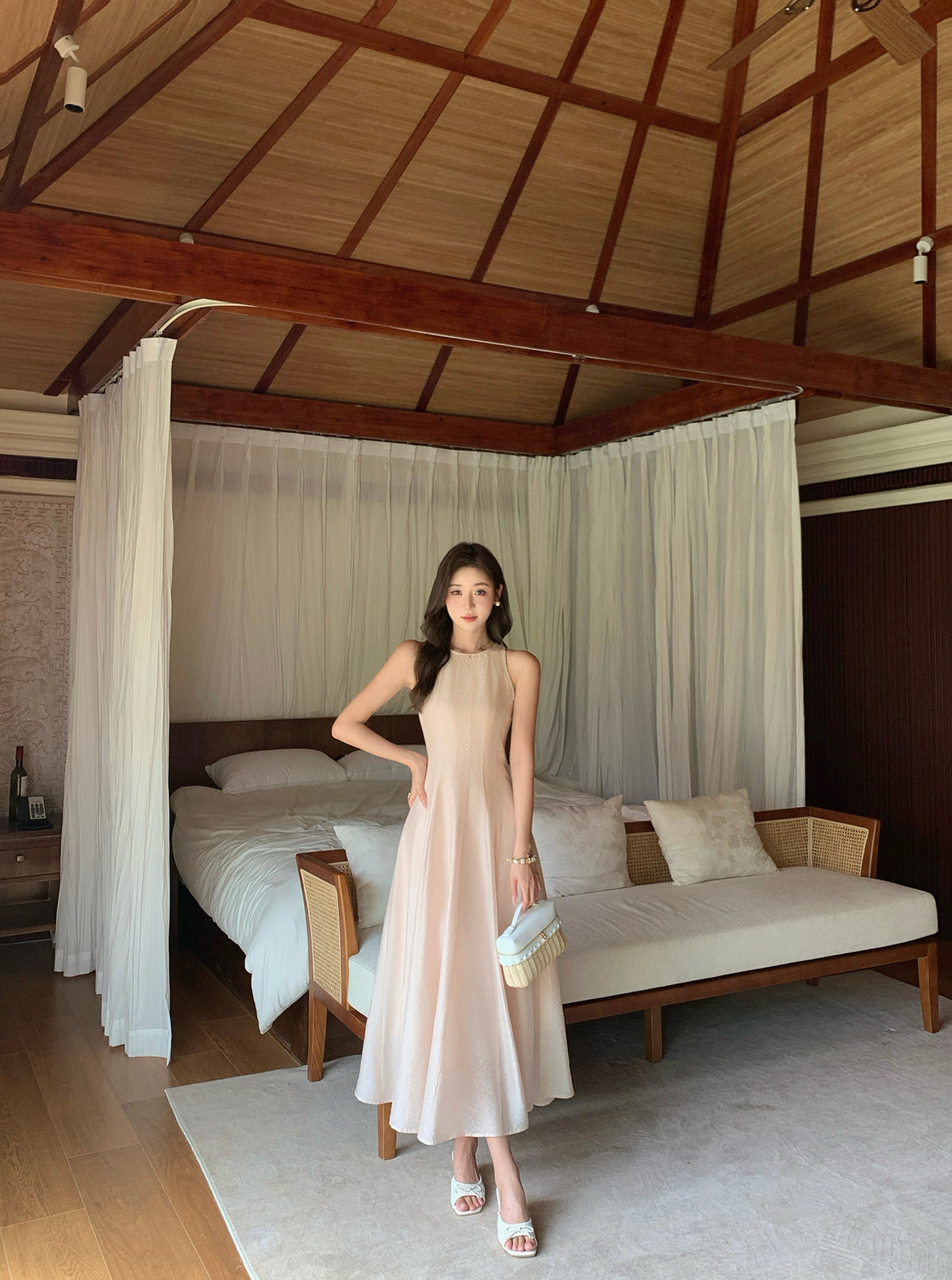 Laurel Textured Boatneck Dress in Blush