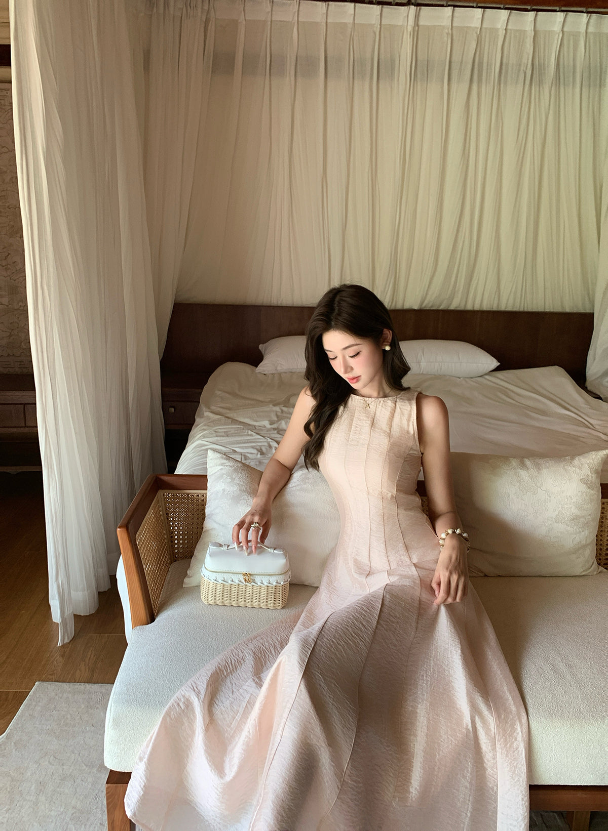 Laurel Textured Boatneck Dress in Blush