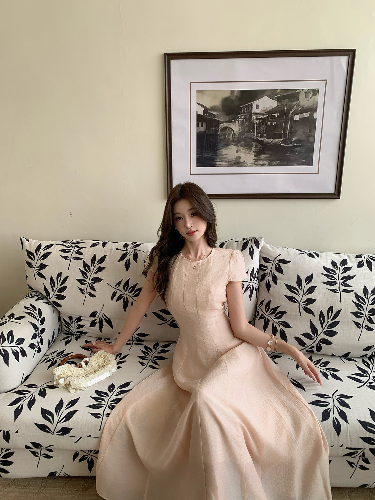 Laurel Textured Boatneck Dress in Blush