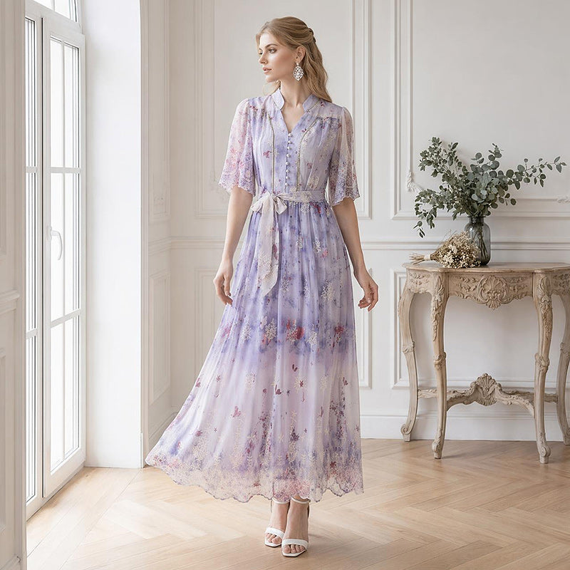 Lavender Fields Flutter Maxi Dress