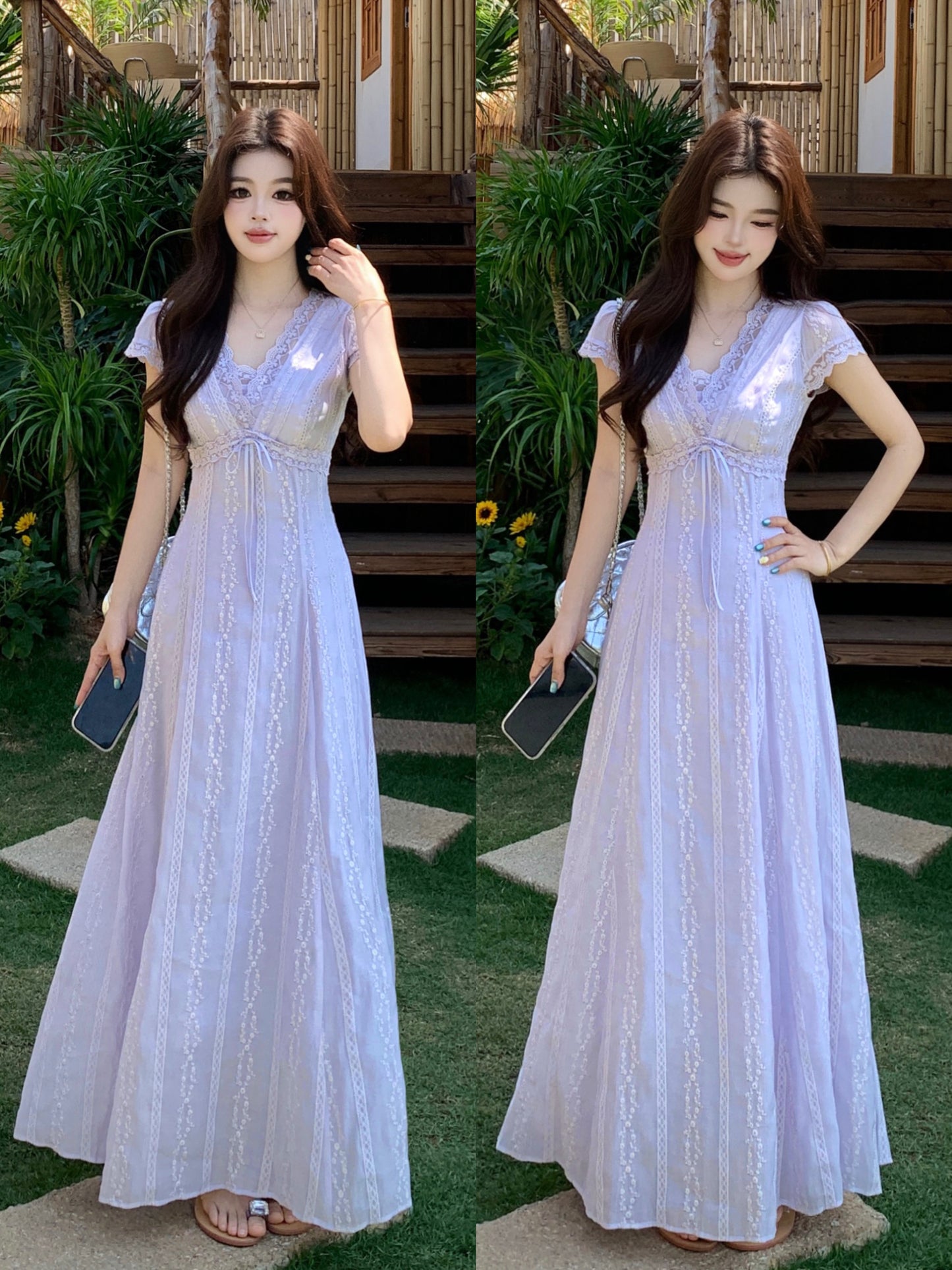 Fairycore Pastle Purple Flutter Short-Sleeve Dress