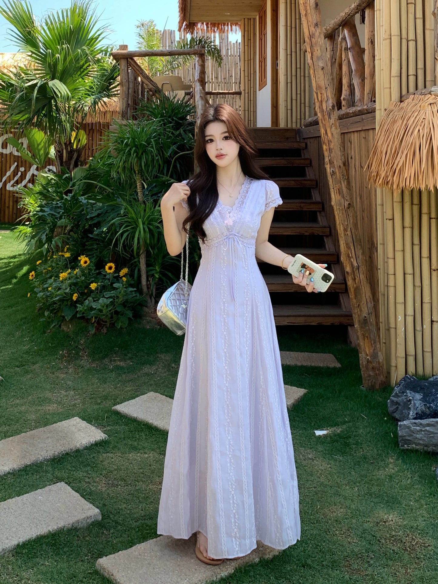 Fairycore Pastle Purple Flutter Short-Sleeve Dress