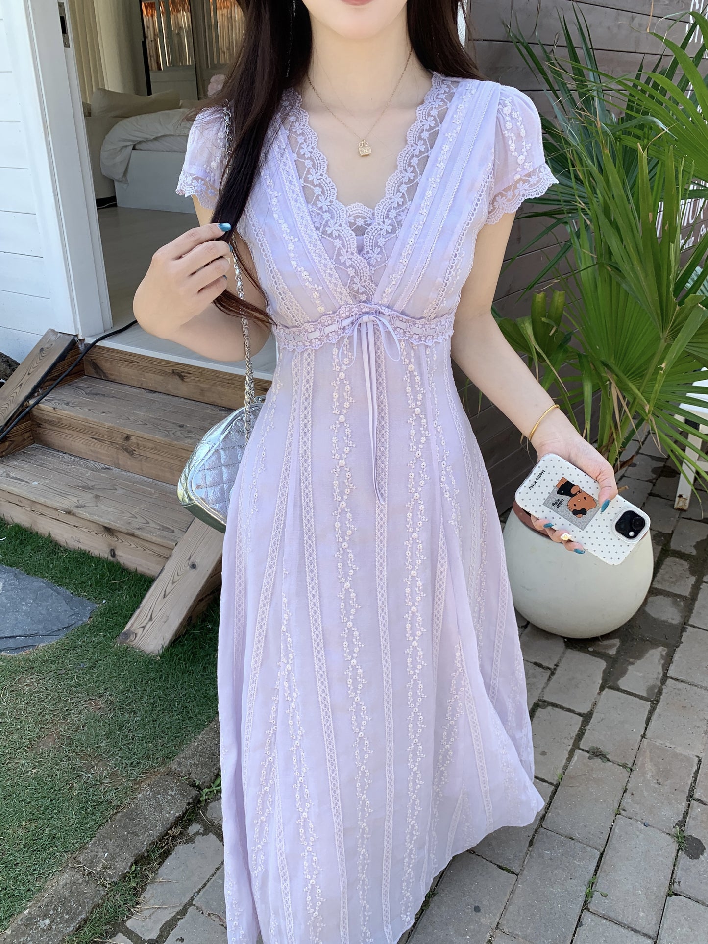 Fairycore Pastle Purple Flutter Short-Sleeve Dress