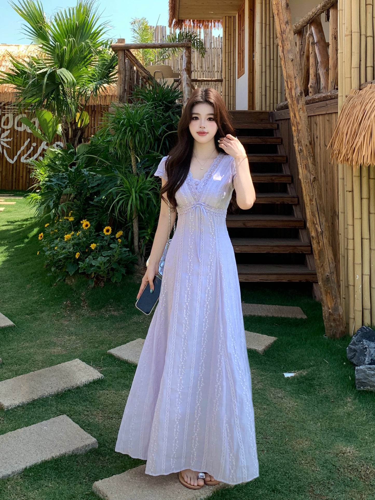 Fairycore Pastle Purple Flutter Short-Sleeve Dress