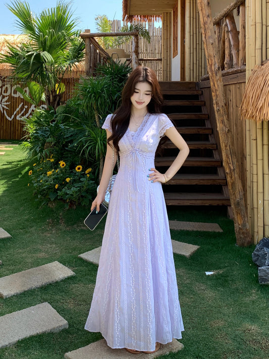 Fairycore Pastle Purple Flutter Short-Sleeve Dress