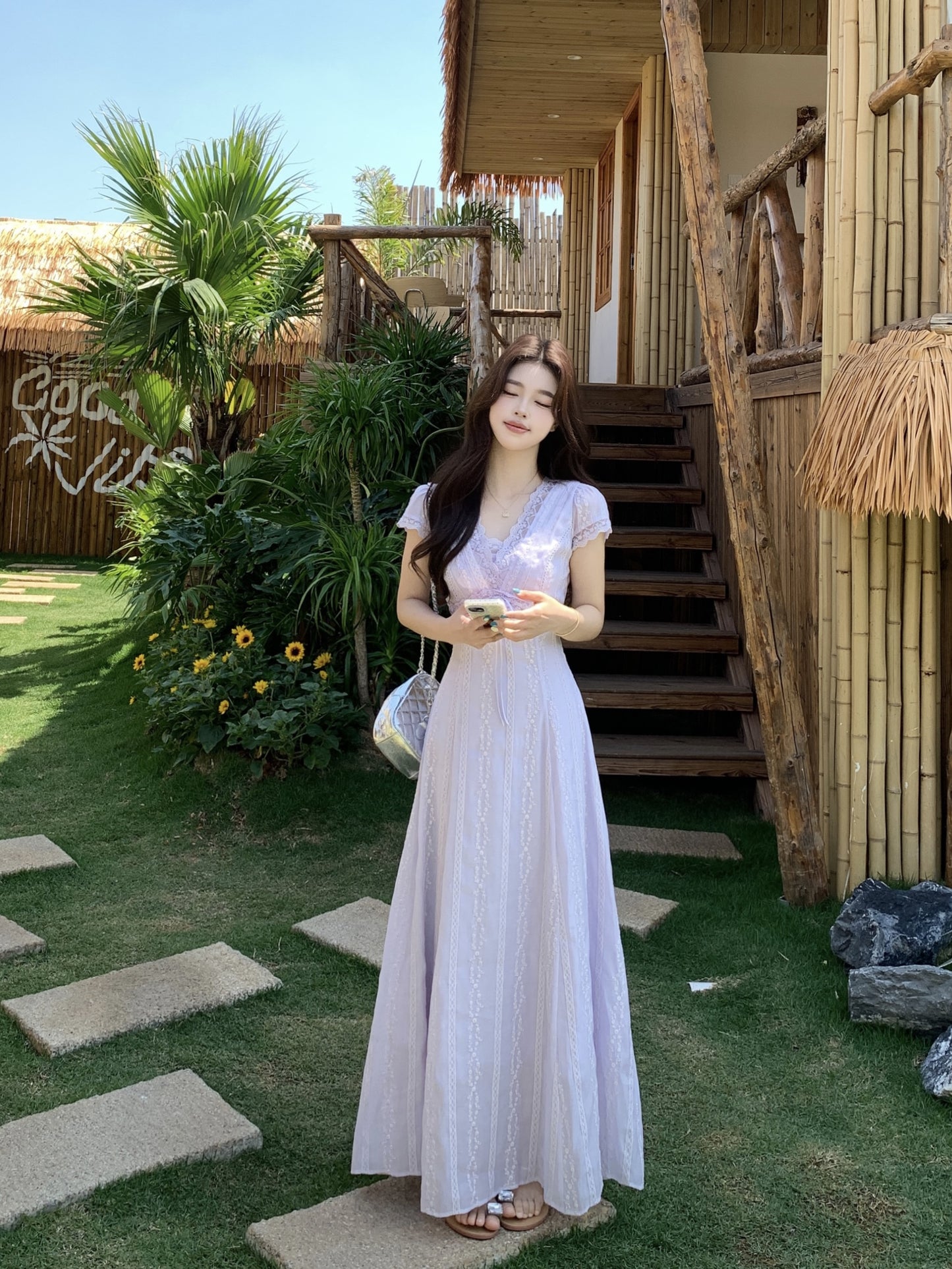 Fairycore Pastle Purple Flutter Short-Sleeve Dress