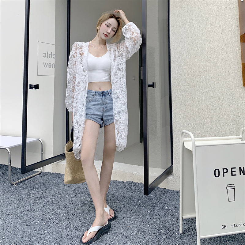 Lily White Floral Embroidered Hooded Cardigan