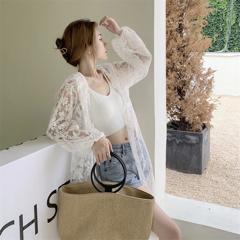 Lily White Floral Embroidered Hooded Cardigan