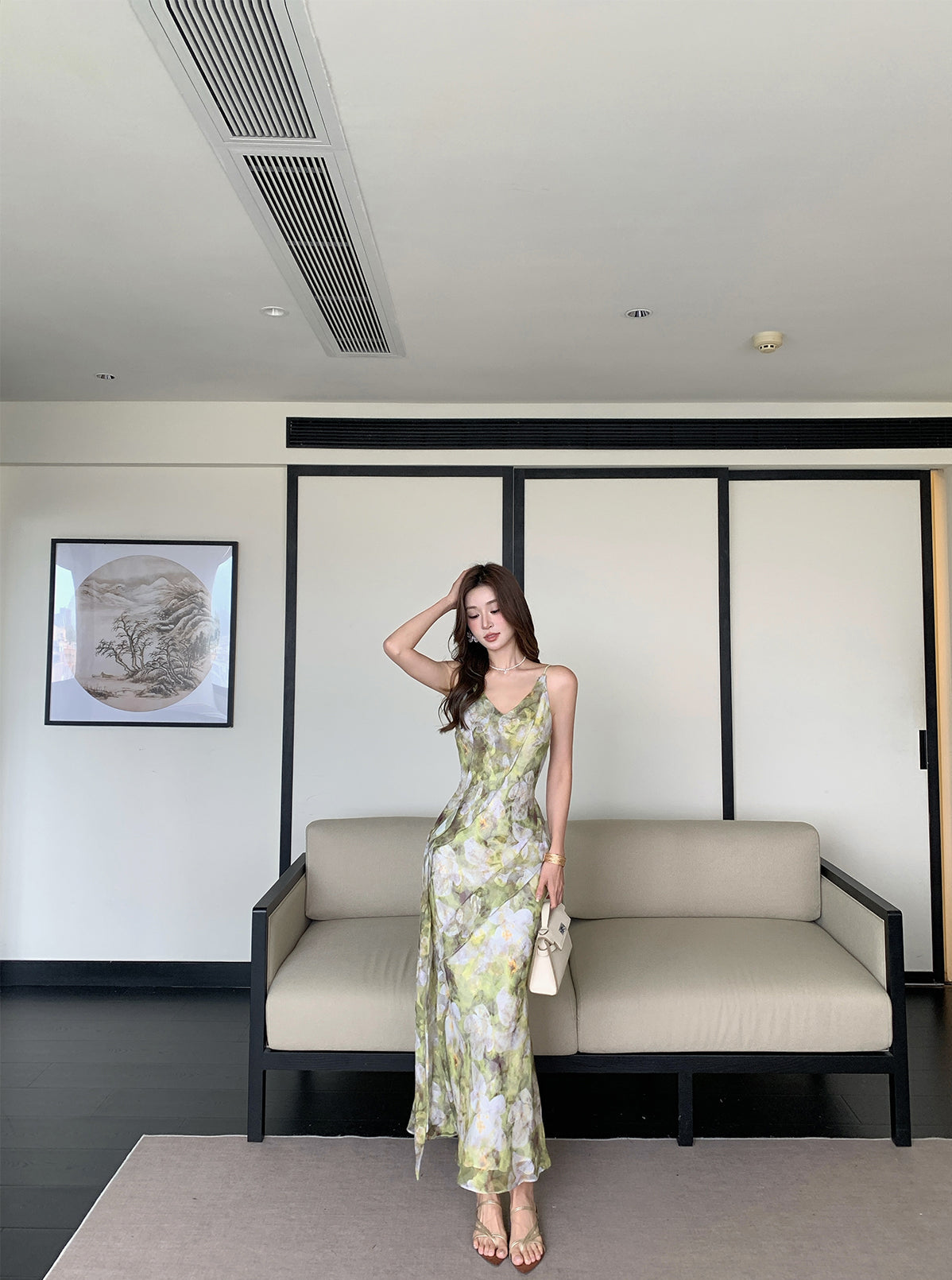 Lime Blossom Side-Tie Slip Dress