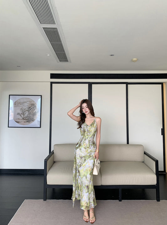 Lime Blossom Side-Tie Slip Dress