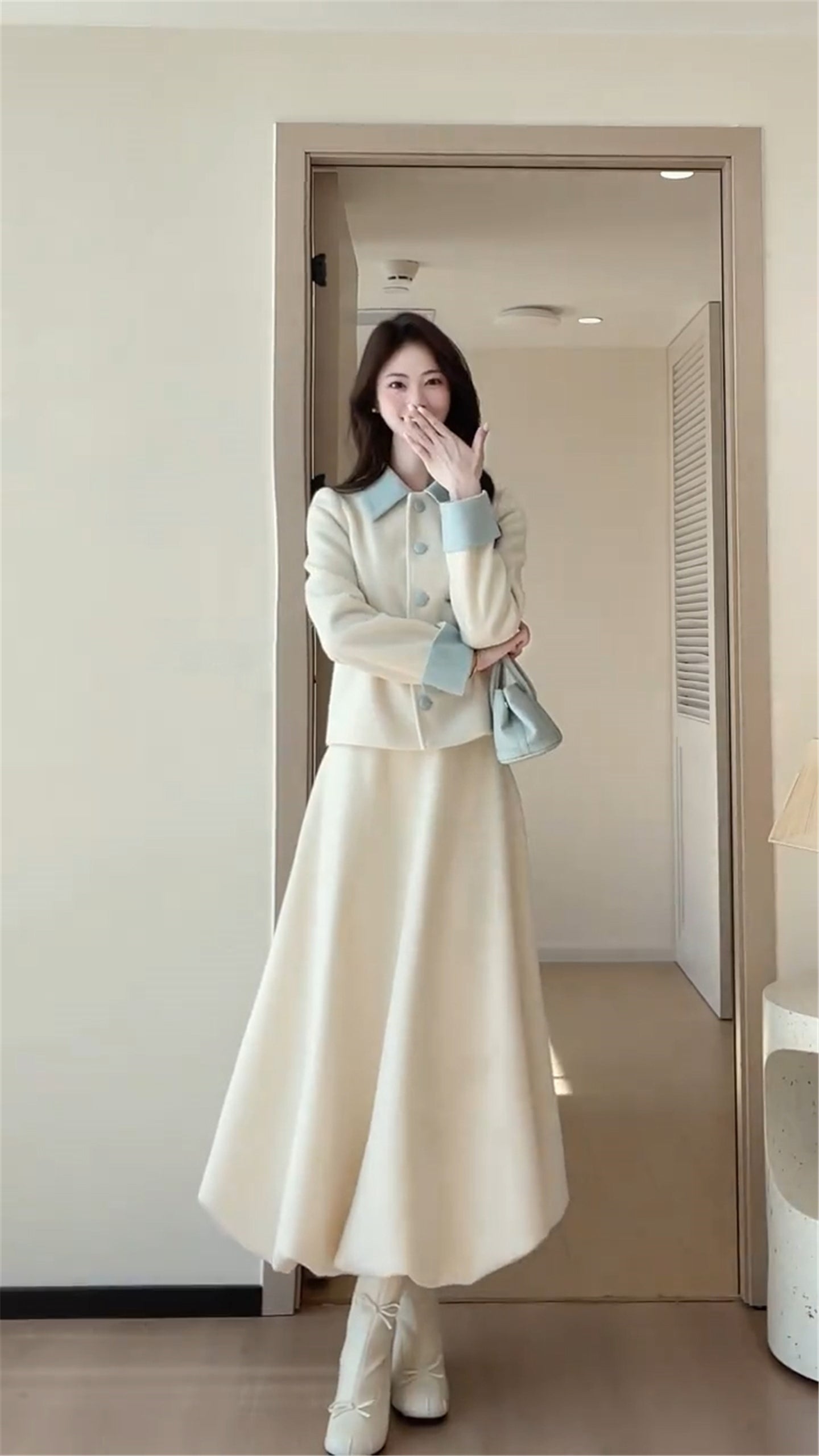Elegant Hepburn Style Cropped Jacket With Lantern Hem Maxi Skirt