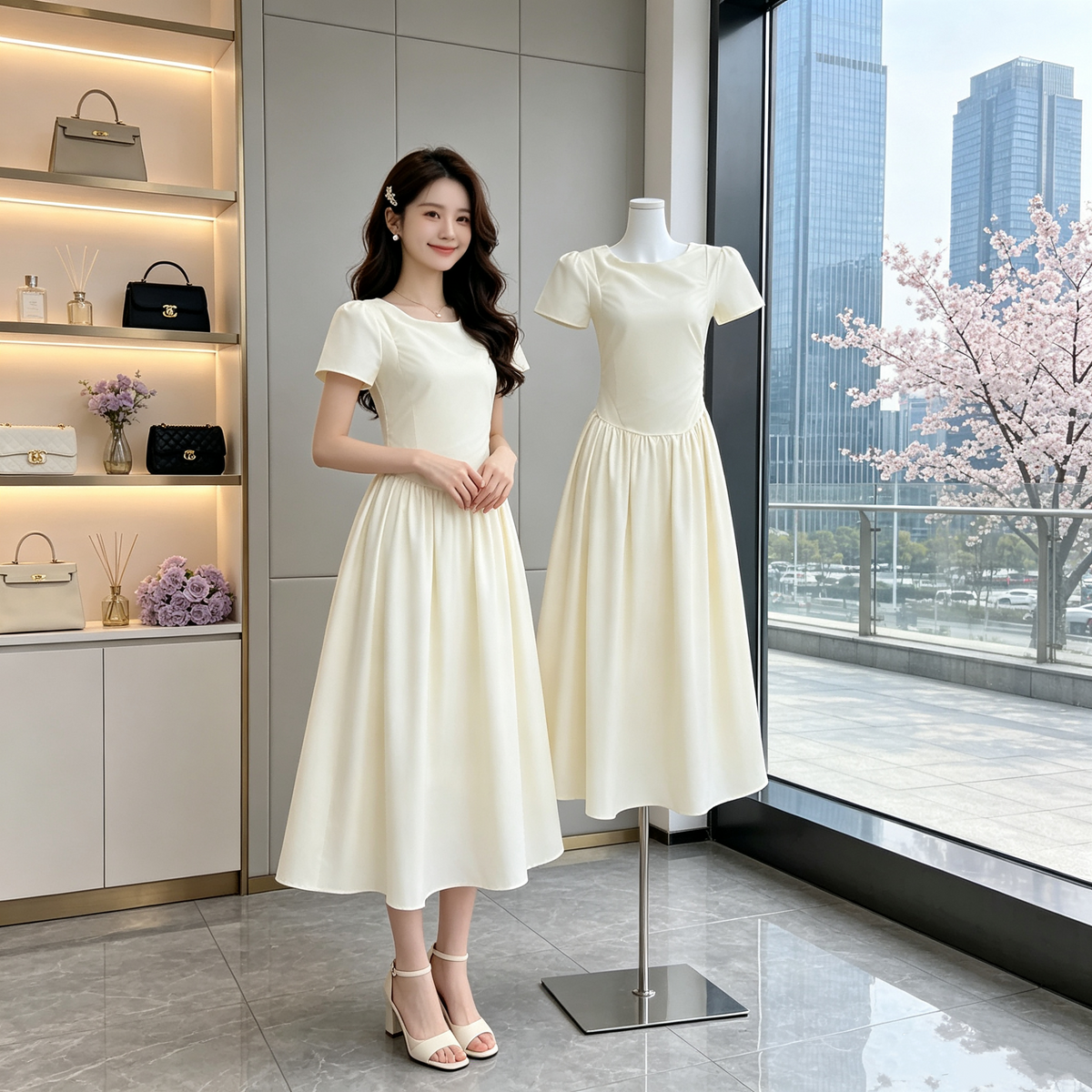 Solene Pastel Yellow Gathered Midi Dress