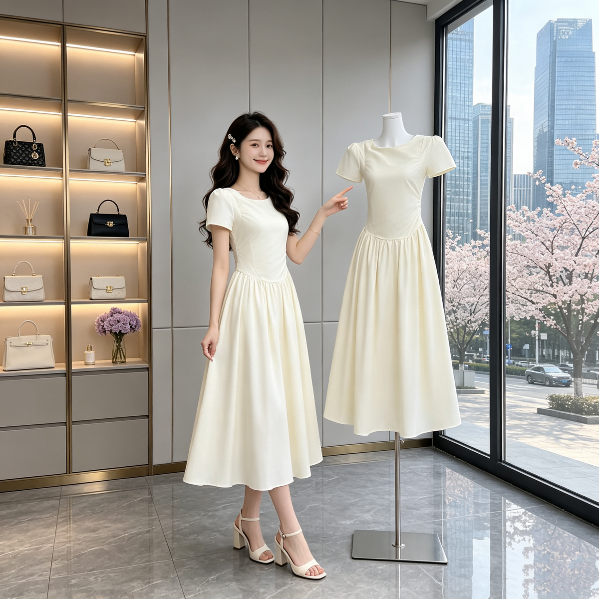 Solene Pastel Yellow Gathered Midi Dress