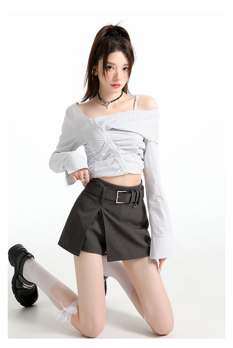 Neo-Classic Asymmetrical Belted Skort