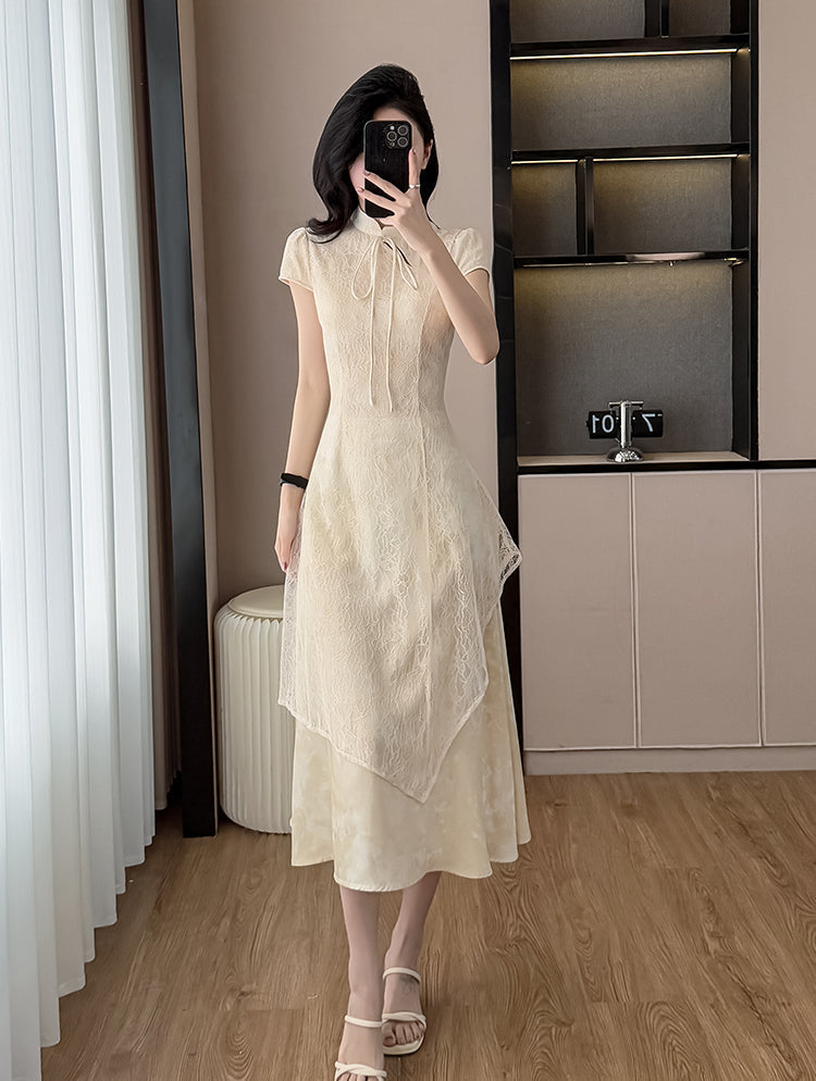 Neo-Classic Mandarin Overlay Dress