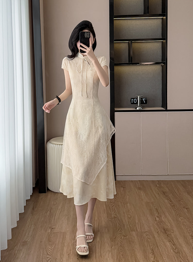 Neo-Classic Mandarin Overlay Dress