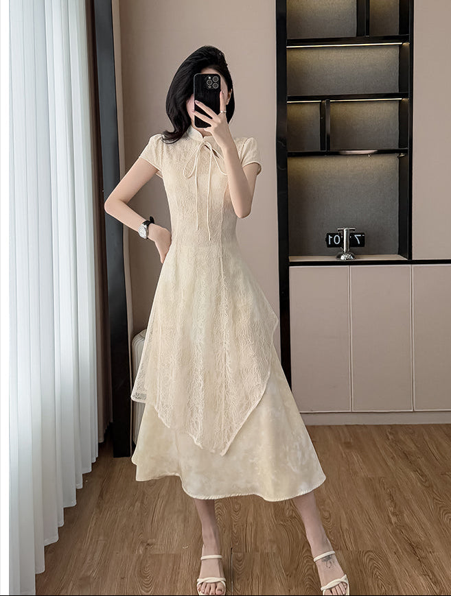 Neo-Classic Mandarin Overlay Dress