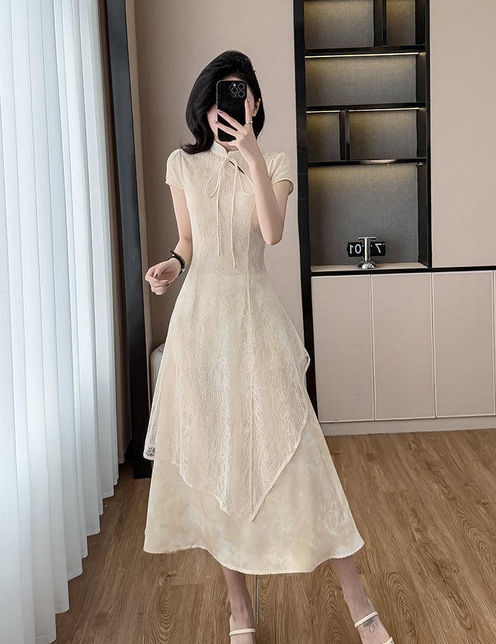Neo-Classic Mandarin Overlay Dress
