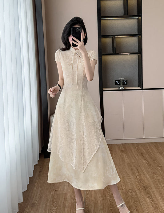 Neo-Classic Mandarin Overlay Dress