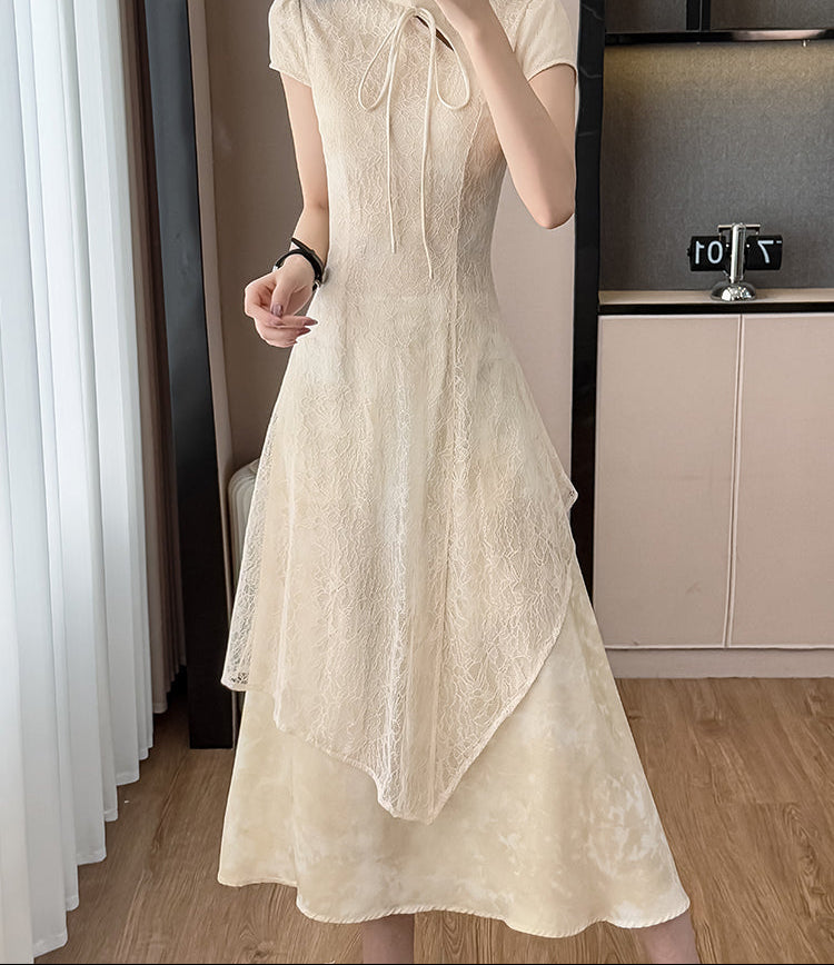 Neo-Classic Mandarin Overlay Dress