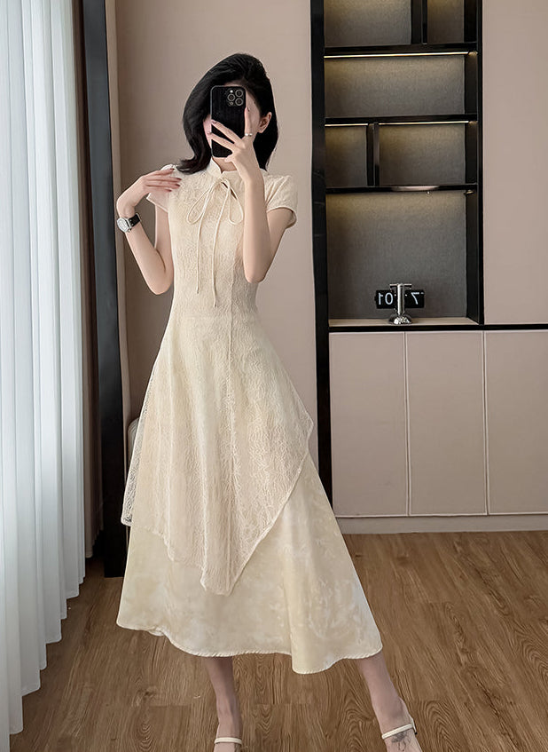 Neo-Classic Mandarin Overlay Dress
